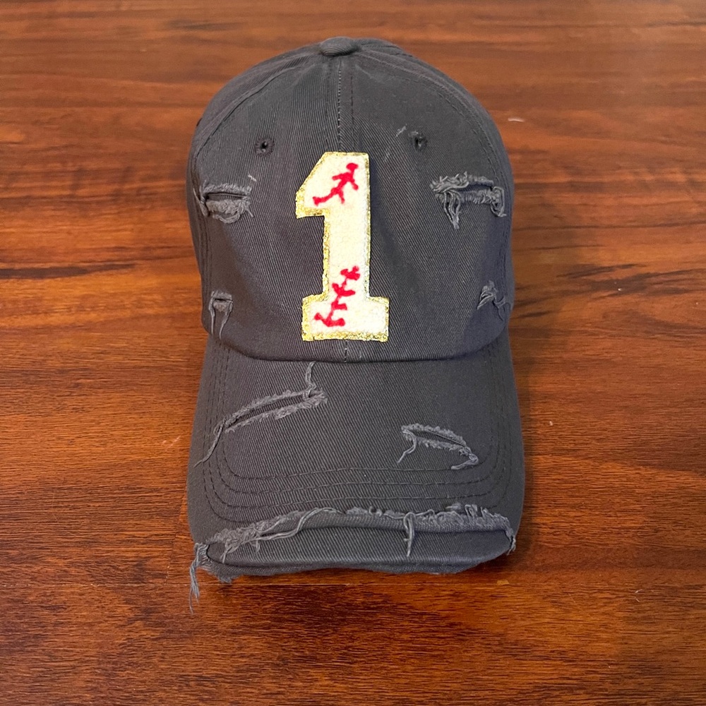 baseball cap #1 player chenille baseball number patch distressed